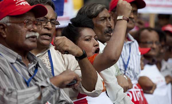 Image: Garment worker leader Moshrefa Mishu along with other leaders at rally in October 2010 (Shahidul Alam/Drik/Majority World)