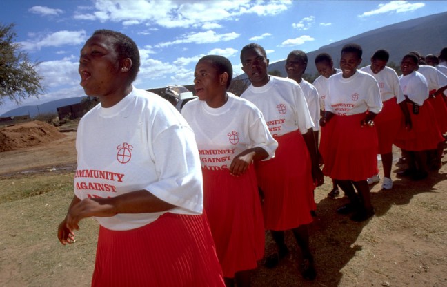 Volunteer peer educators from the Centre for Positive Care practice their singing in rural Venda, Limpopo Province.
