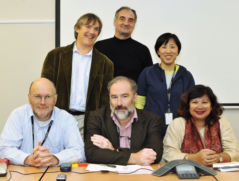 Executive Directors from Oxfam New Zealand, Hong Kong, Japan, Australia and Oxfam International, meeting in Australia. L-R: Andrew Hewett, ED Oxfam Australia, Barry Coates, ED Oxfam New Zealand, Jeremy Hobbs, ED Oxfam International (centre, brown jacket), John Sayer, Director General Oxfam Hong Kong, Akiko Mera, ED Oxfam Japan, Nisha Agrawal, ED Oxfam India.