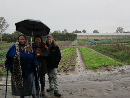 Gertruida, Roseline and Oxfam Campaigner Debbie Hunt at ‘Field to Feast’ farm in Catherine Field, NSW. Photo: OxfamAUS