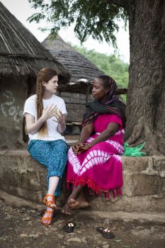 Bonnie Wright chatting with Dieynasa Ba. Photo: Harry Borden/Oxfam Bonnie Wright chatting with Dieynasa Ba. Photo: Harry Borden/Oxfam