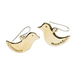 Rajana’s ‘doves of peace’ earrings, sold through Oxfam Shop. Rajana's 'doves of peace' earrings, sold through Oxfam Shop.