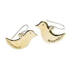 Rajana's 'doves of peace' earrings, sold through Oxfam Shop.