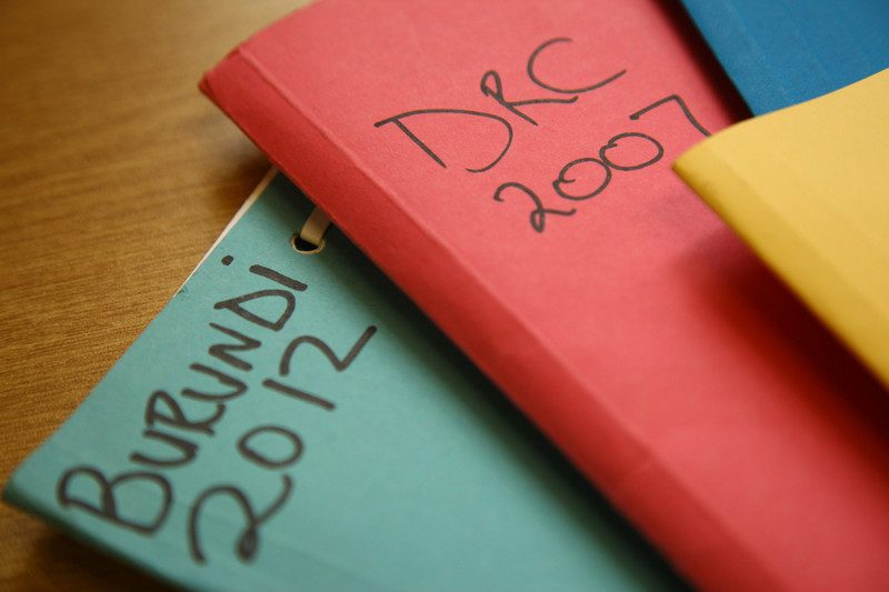 Folders of interviewees at the RSS office, South Africa. Photo: Matthew Willman/OxfamAUS