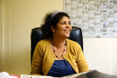 Yasmin Rajah in her office at RSS, Durban. Photo: Matthew Willman/OxfamAUS