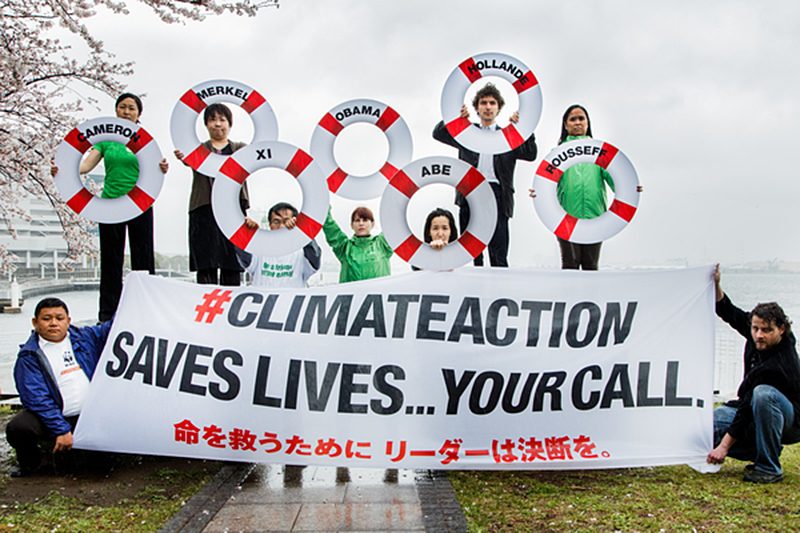 Photo: Copyright ©Greenpeace/Jeremie Souteyrat CAN members and allies including Friends of the Earth GCCA, Greenpeace, Oxfam and WWF, plus Japanese groups Kiko Network and CASA, call for world leaders to take action against climate change. Copyright ©Greenpeace/Jeremie Souteyrat