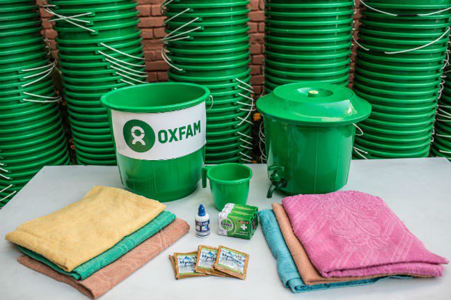 Hygiene kits which include, buckets, chlorine bottles, towels and soap are being distributed to families.