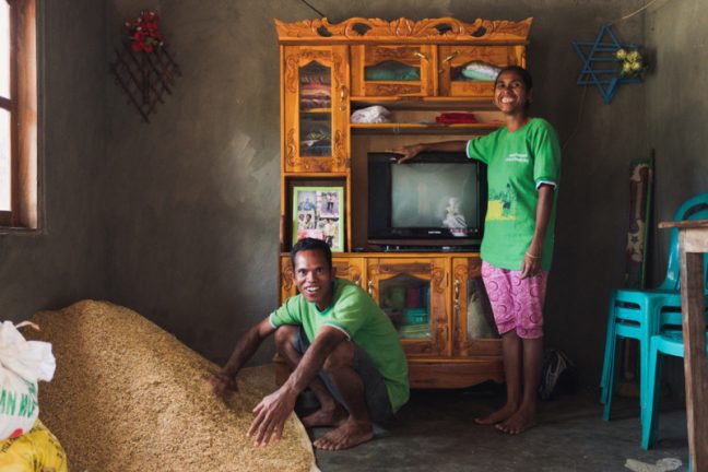 Photo: Vlad Sokin/OxfamAUS Domingas Nono and José Tula live in Cunha with their two daughters. They are both members of an Oxfam Savings Group in the local area.