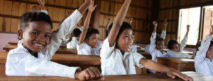 School kids in Tial village raise their hands for Sustainable Development Goals