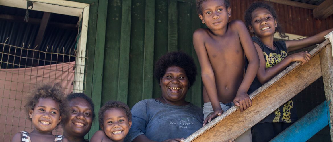 Frida Varon (40) and her children from Tamboko village. Campaign for Australia Aid. Photo: Hamish Pattison/OxfamNZ