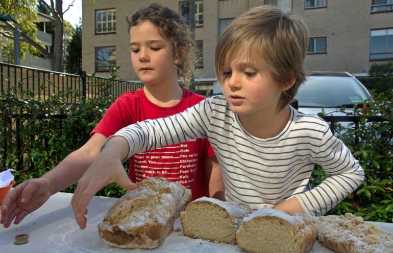 Nikki & Finnigan selling their bread. Photo: Montessori East Pre School.