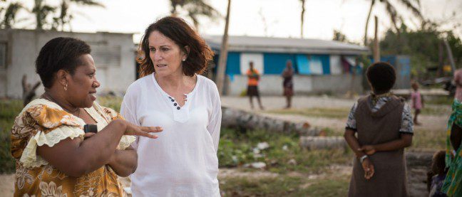 Oxfam Australia CEO Helen Szoke and Shirley Laban, manager of Oxfam’s climate change program in Vanuatu and coordinator of the Vanuatu Climate Action Network, Takara village on Efate Island, Vanuatu