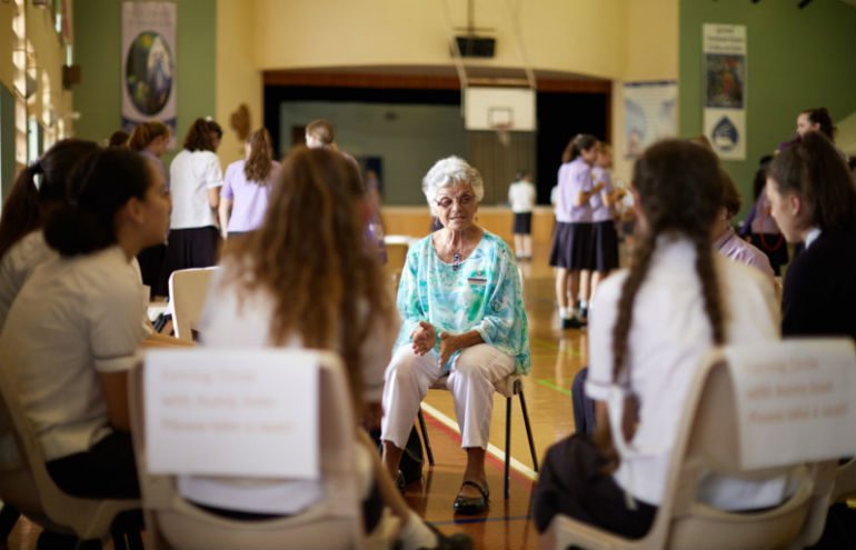 Aunty Joan hosting a yarn circle with the students. Photo: Jason Malouin/OxfamAUS