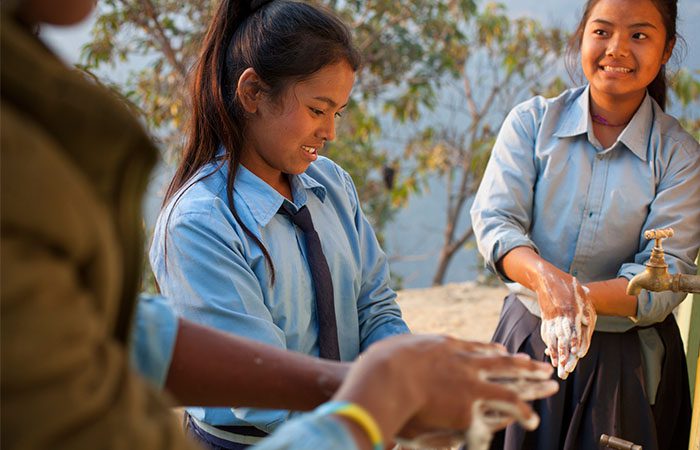 Schools students in Nepal washing hands