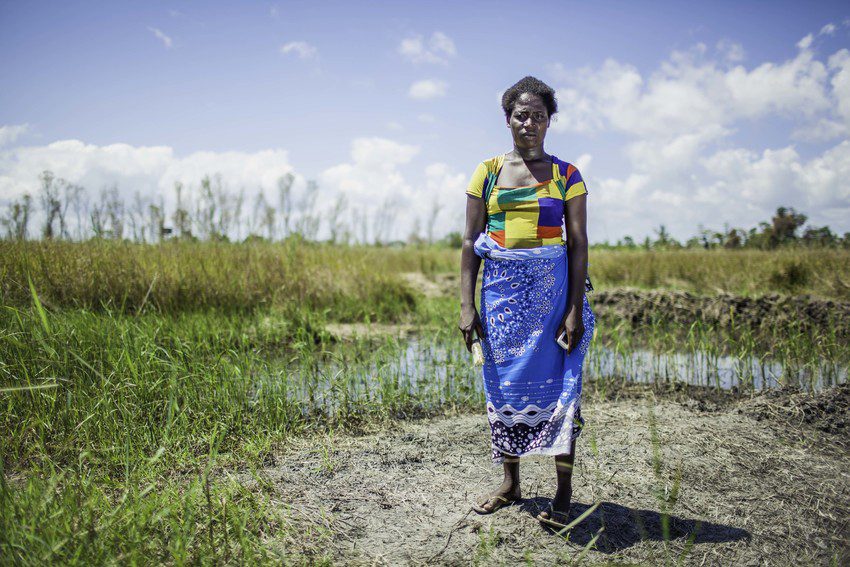 Fatima, a survivor of Cyclone Idai, is standing where her village used to be in Mozambique before it was destroyed