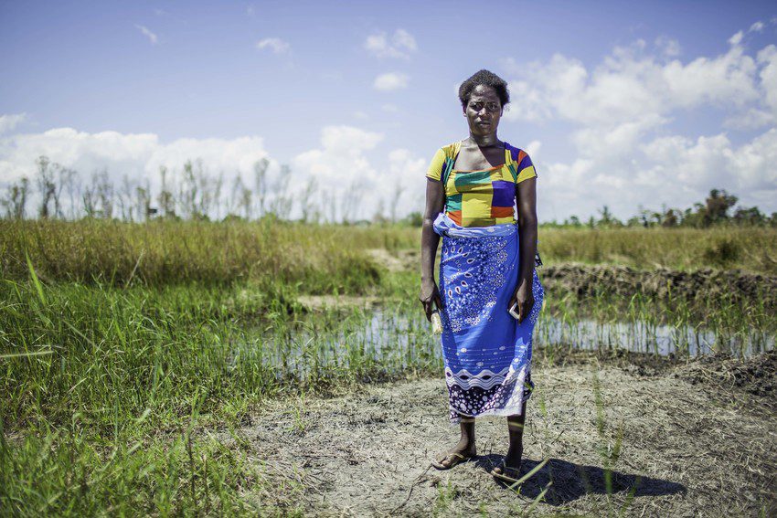 Micas Mondlane/Oxfam Novib Fatima, a survivor of Cyclone Idai, is standing where her village used to be in Mozambique before it was destroyed