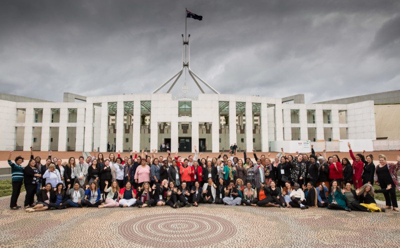 Participants and facilitators pictured at Parliament House during the 2018 Straight Talk National Summit.