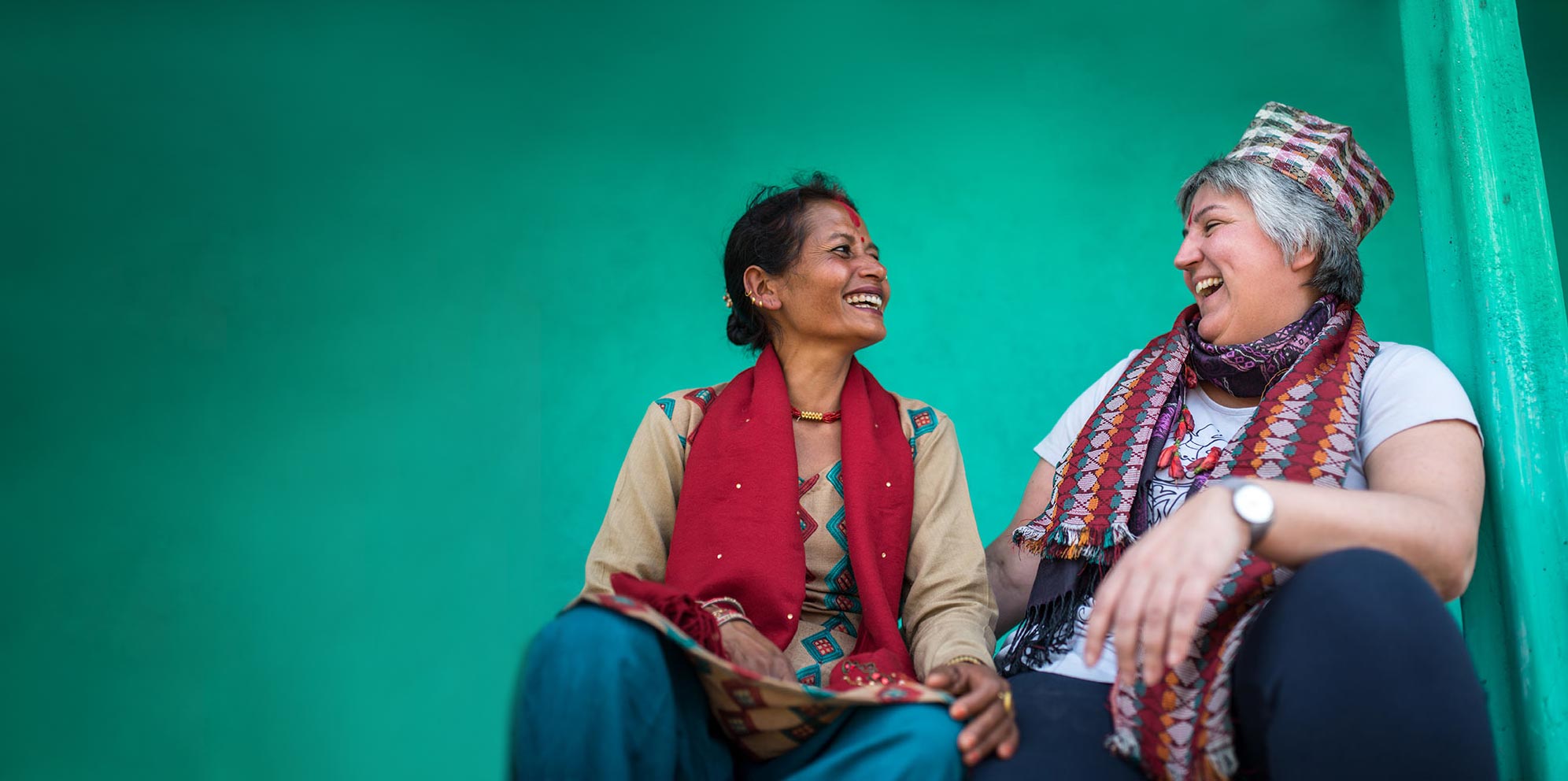 OXFAM See For Yourself donor Jacqui sits with Sushila, Nepal, where OXFAM has provided water sources to over 200 households affected by the 2015 earthquake. Photo: Aurélie Marrier d'Unienville/Oxfam