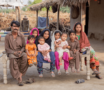 Family sitting on a bench outdoors