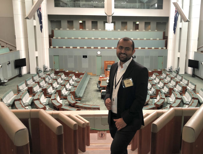 Canberra, ACT. Oxfam Australia Intern Fazal at Parliament House.