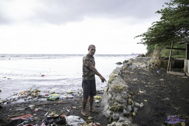 Harry Tamateika, who lives along the Mataniko River near Honiara has seen the river rise in the 20 years he has lived alongside it. Harry built this sea wall to keep the water out but it floods during high tides. Climate Justice Stories