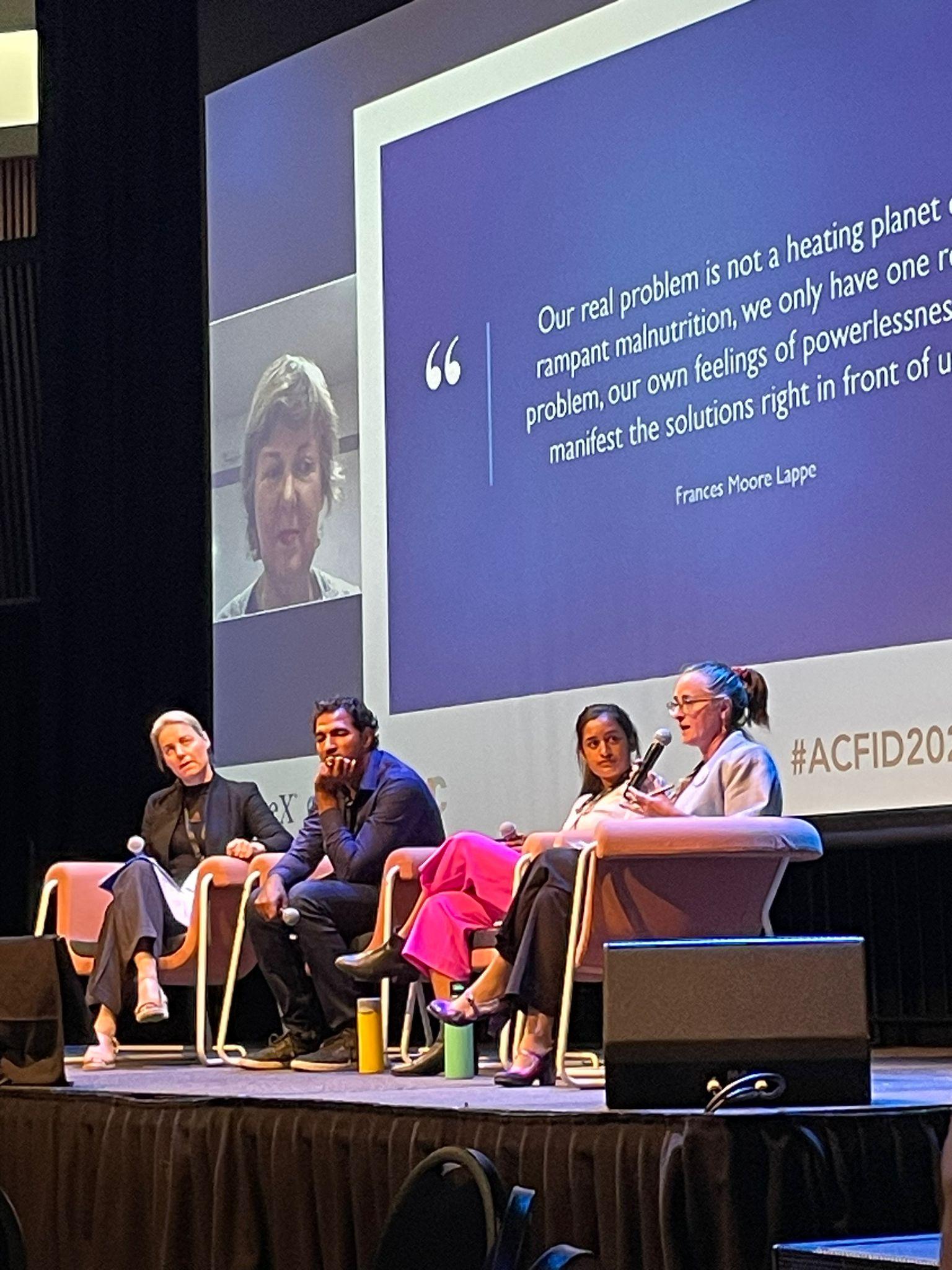 2023 ACFID Conference: Left to right: Negaya Chorley - Results Australia, Gershon Nimbalker - Common Grace, Thenu Herath - Oaktree Australia, Anthea Spinks - Oxfam Australia. Photo: Oxfam