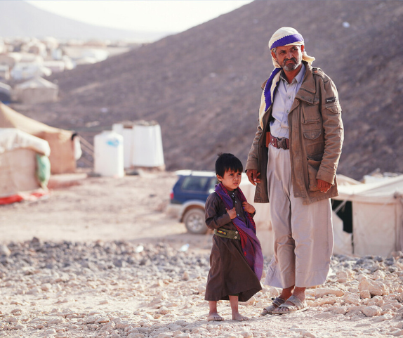 Marib, Yemen. Salem and his son Omar had been displaced four times before moving to a camp in Marib. Photo: Kaff Media / Oxfam