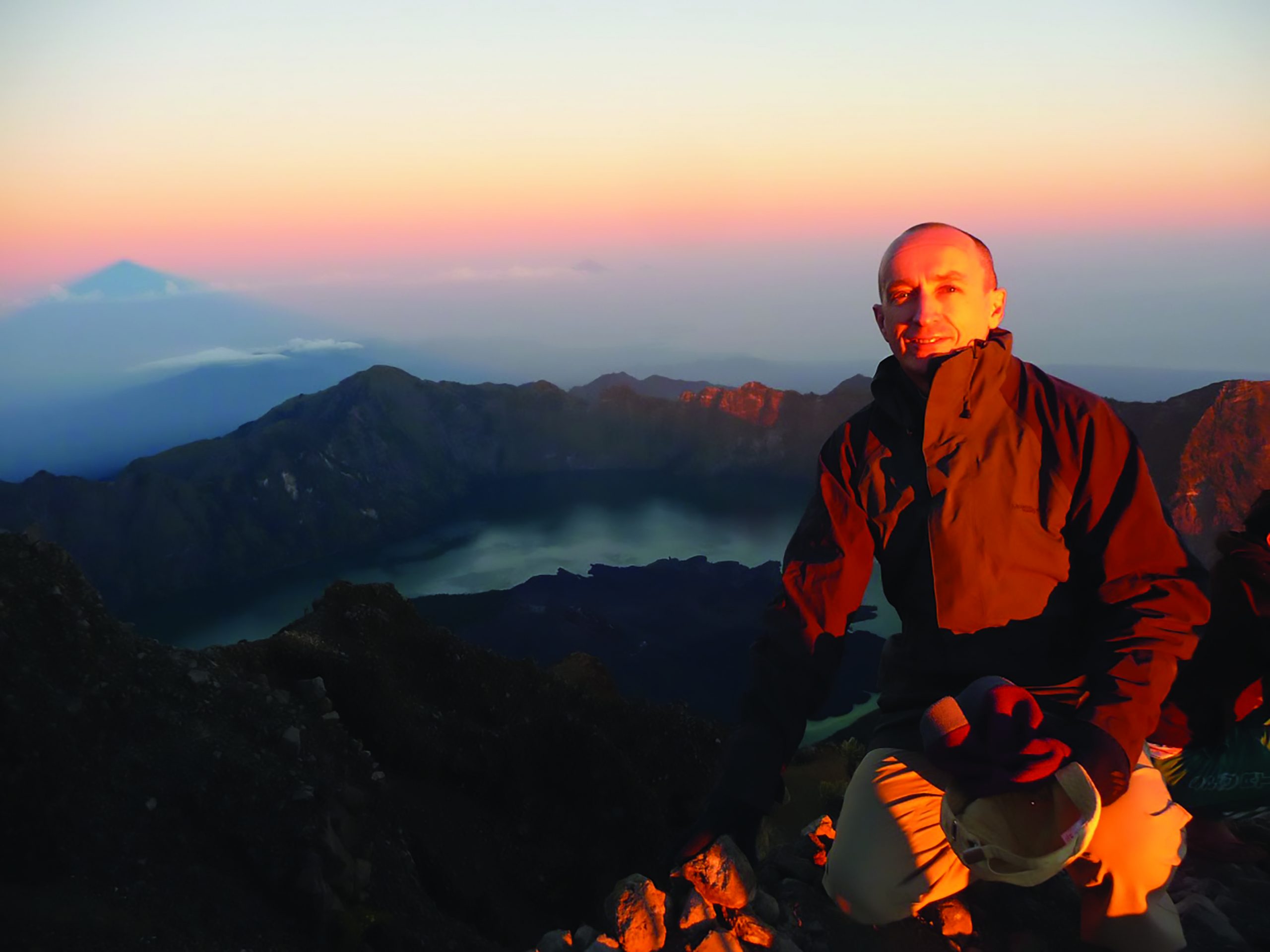 Mt Rinjani, Indonesia: Paul combines his love of hiking with his commitment to Oxfam. Photo: Supplied.