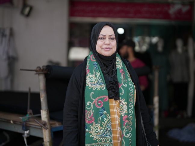 Gaza: Buthaina Sobh a 52 year old, Executive Director of Wefaq Association for Women and Children Care and mother of three, in Rafah. Sobh is known for her unwavering determination, particularly evident in her tireless efforts during these challenging times. Photo: Alef Multimedia/ Oxfam