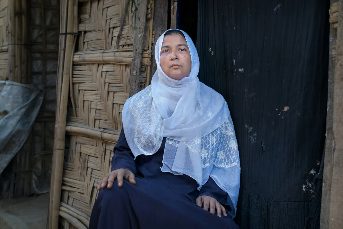 Cox's Bazar, Bangladesh: Dil and her family fled conflict in their home country of Myanmar seven years ago, and now live in a refugee camp in Cox's Bazar, Bangladesh. She fears for the safety of her four children, and struggles with accessing enough water for her family. Photo:Fabeha Monir/Oxfam. Oxfam acknowledges the support of the Australian Government through the Australian Humanitarian Partnership (AHP). Cox's Bazar, Bangladesh: Dil and her family fled conflict in their home country of Myanmar seven years ago, and now live in a refugee camp in Cox's Bazar, Bangladesh. She fears for the safety of her four children, and struggles with accessing enough water for her family. Photo:Fabeha Monir/Oxfam. Oxfam acknowledges the support of the Australian Government through the Australian Humanitarian Partnership (AHP).